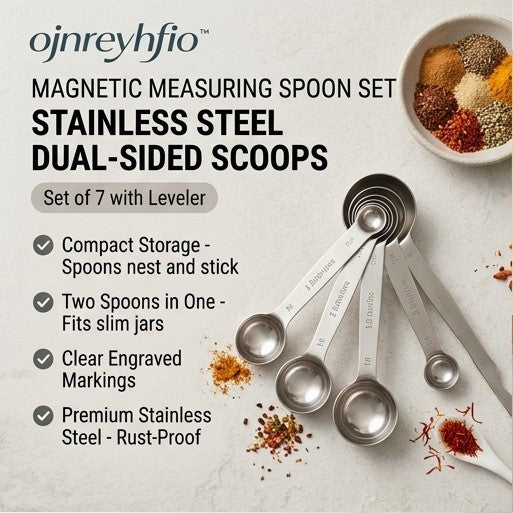 ojnreyhfio™ Magnetic Measuring Spoon Set – Stainless Steel Dual-Sided Kitchen Scoops