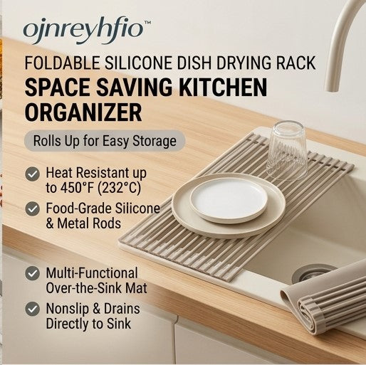 ojnreyhfio™ Foldable Silicone Dish Drying Rack – Space Saving Kitchen Organizer