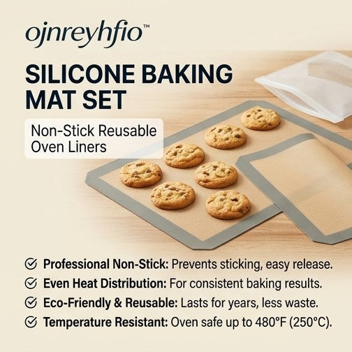 ojnreyhfio™ Silicone Baking Mat Set – Non-Stick Reusable Oven Liner Sheets